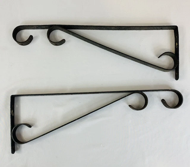 Vintage Pair Wrought Iron Shelf Support Brackets Plant Hangers