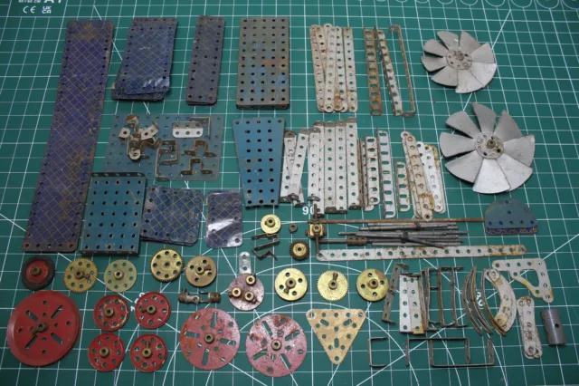 Vintage Meccano Job Lot for restoration, plates, Strips, Pulleys, Gears and More