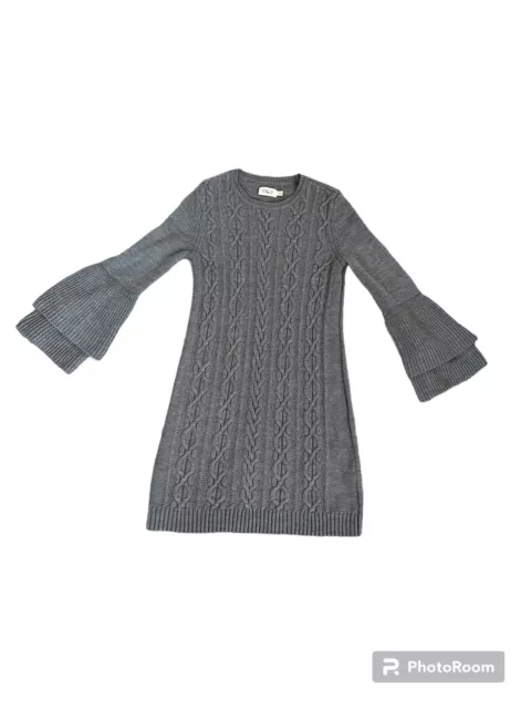 Eliza J Gray Cable Knit Bell Sleeve Sweater Dress Size S