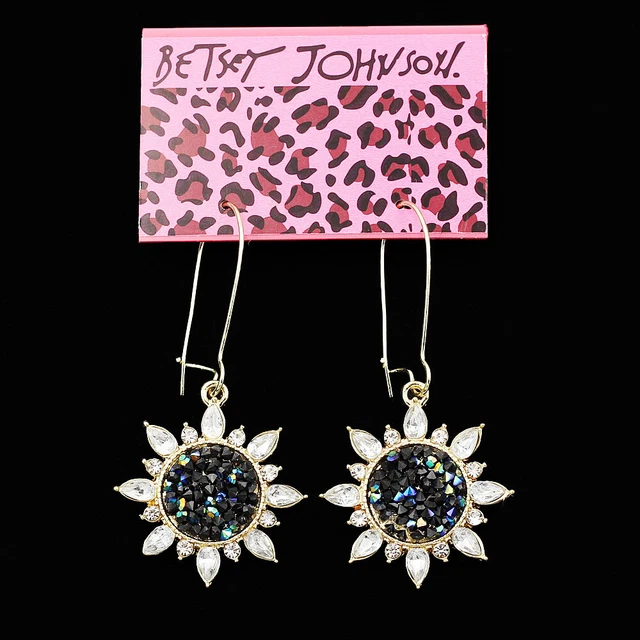 Betsey Johnson Blue Crystal Rhinestone Sunflower Earbob Dangle Earrings Gift