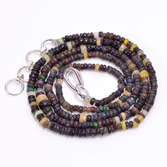 Collier de perles rondes en opale éthiopienne noire naturelle, 3x3x2mm,...