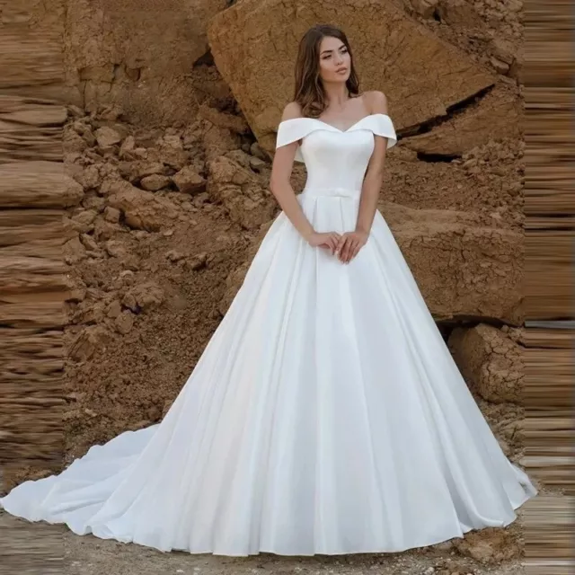 Rüschen elegantes schulterfreies Hochzeitskleid Satin A-Linie trägerlos hinten Schnürung