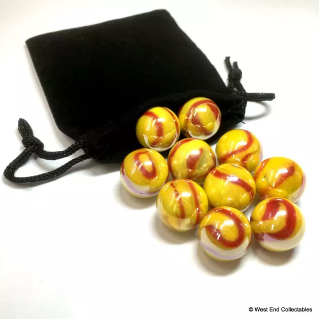 10 x Stunning Opaque Flare Red & Yellow Small 16mm Glass Toy Marbles in Gift Bag