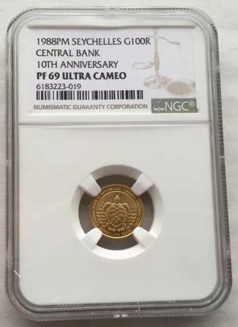 Seychelles 1988 Sea Turtle 100 Rupees NGC PF69 Gold Coin,Proof