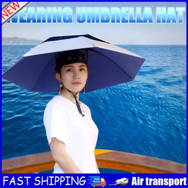 Foldable Fishing Sunshade Headwear Umbrella Hat UV Protection (Silver Gray) AU