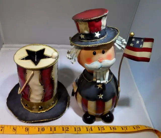 Uncle Sam Hat American Flag Americana Lot of 2 Decor July 4th Holiday Tin Candle