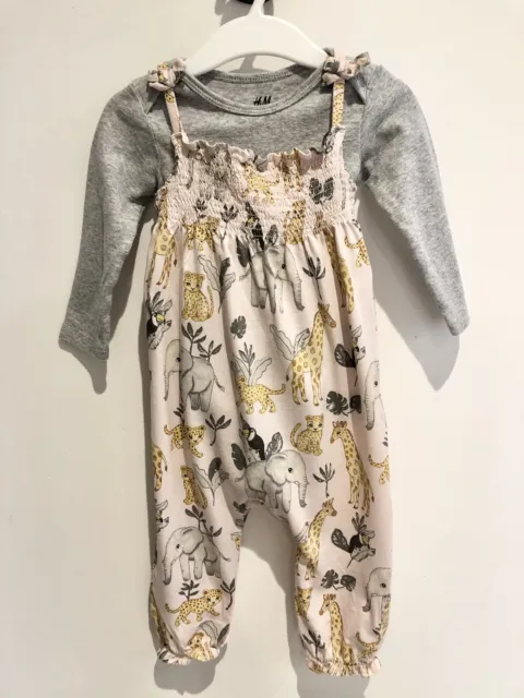H&M baby girl dungarees 6-9 months with long sleeved vest
