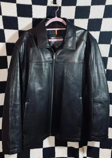 Cole Haan Black Genuine Lambskin Leather Mens XXL Zip Pocket Coat Jacket