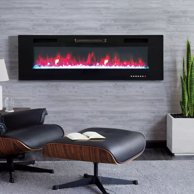 60 Inches Electric Fireplace Wall Mounted Recessed Fireplace Heater  Ultra-Thin
