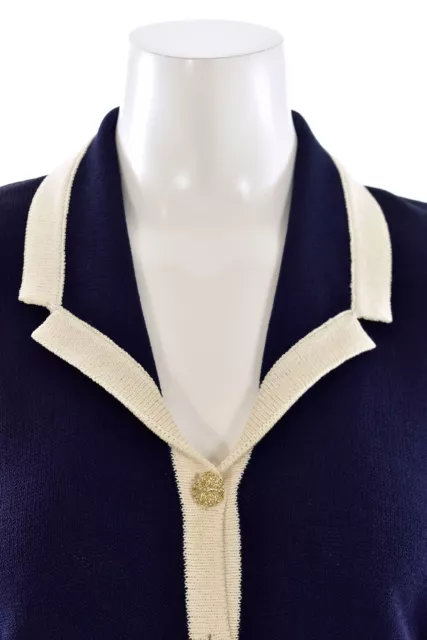 St. John Collection Santana Knit Jacket/Blazer in Navy Blue/Cream sz 16 3