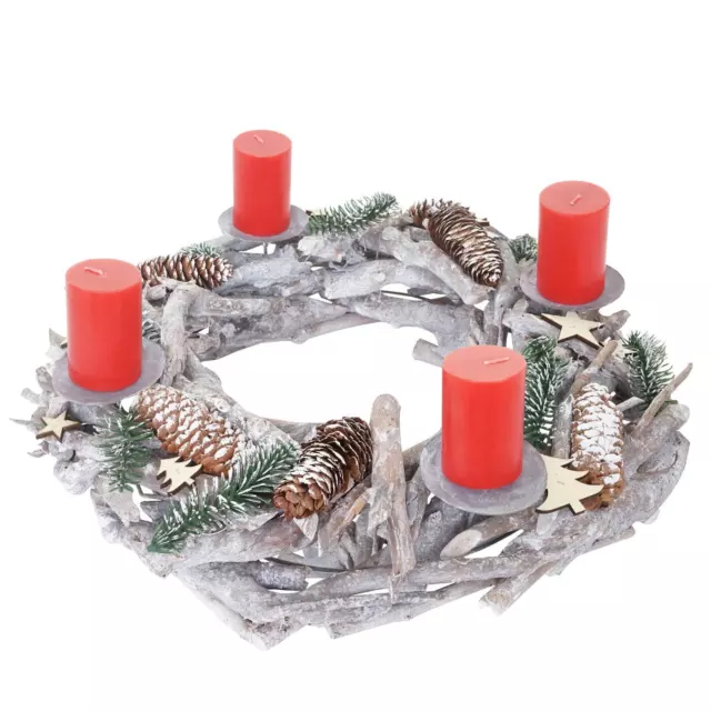 Adventskranz XXL rund, Weihnachtsdeko Tischkranz, Holz Ø 48cm weiß-grau