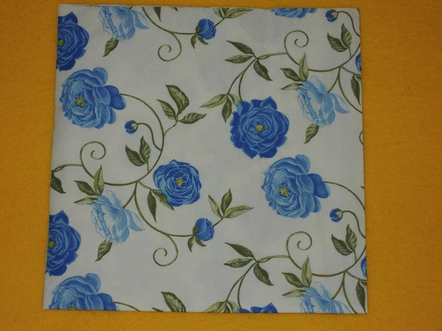 10 Servietten PEONY Blumen blau Viele Ranken Pfingstrosen Serviettentechnik