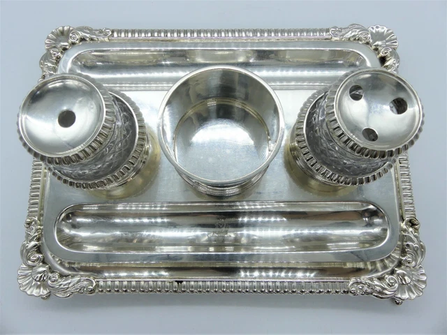 961 Gr ENCRIER SUR PLATEAU ARGENT MASSIF SHEFFIELD 1812 BY JOHN ROBERTS & CO