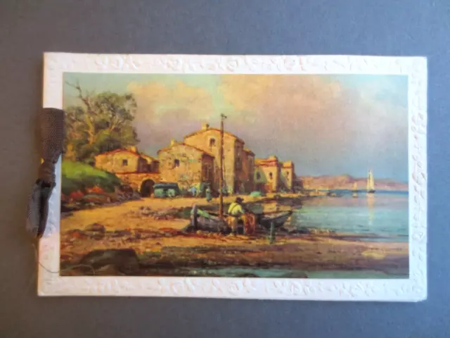 Vintage CHRISTMAS Card Fisherman & Boat Seashore 1929 Greetings