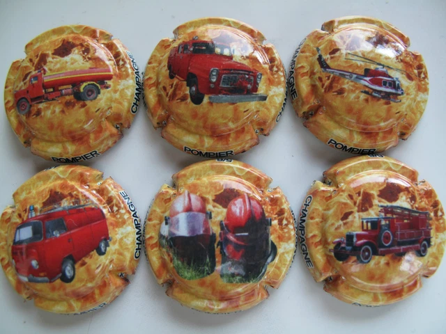 Série  de 6 NEW.  caps. de champagne  Générique LES  POMPIERS