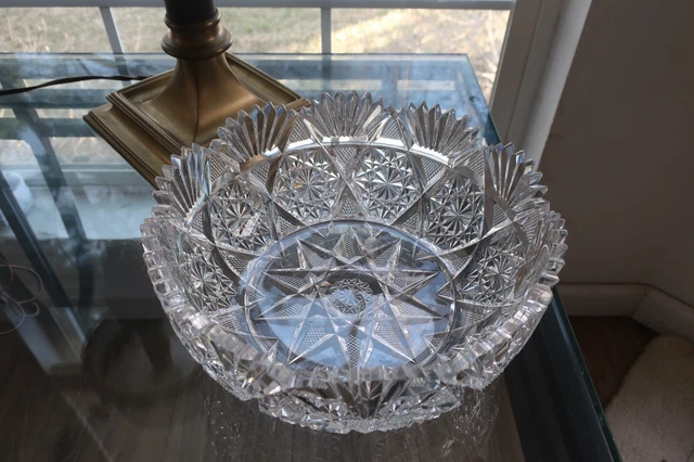 American Brilliant Cut Glass: Early Fine Geometric 9" bowl--Mt. Washington?  A+ 2