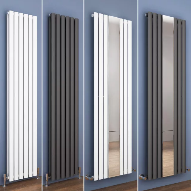 Vertical Column Tall Radiator 1800 / 1600mm Oval Column Panel Mirror Modern Rads