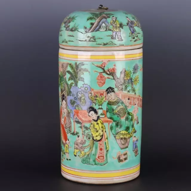 Chinese Porcelain Qing Dynasty Kangxi Famille Rose Personage Tea Caddies 15.27''