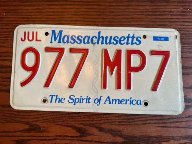 Massachusetts License Plate 977 MP7 Spirit of America MA USA Authentic July