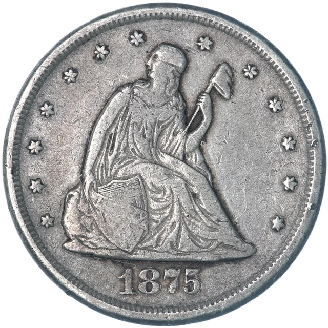 1875 CC Seated Liberty Twenty Cent Piece 90% Silver Fine FN+ See Pics T235