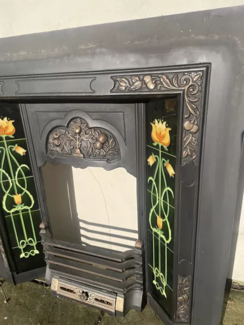 Restored Cast Iron Tiled Fireplace / Fire Insert Victorian Edwardian Style 2