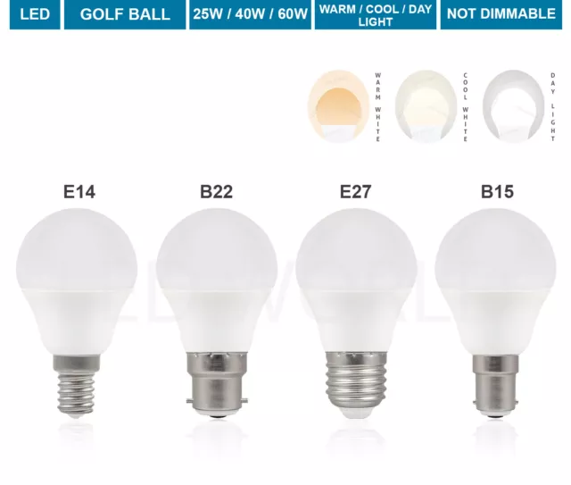 60W 40W 25W LED Round Golf Light Bulbs SES Small Screw E14 B22 E27 Bulb