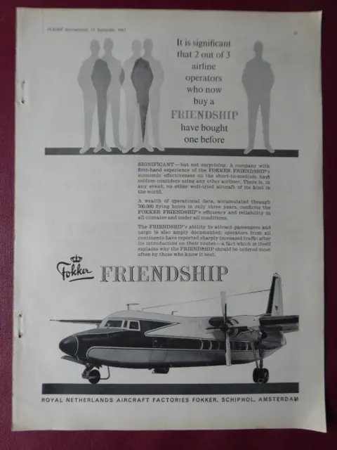 9/1962 Pub Fokker Aircraft Holland Fokker F27 Friendship Original Ad
