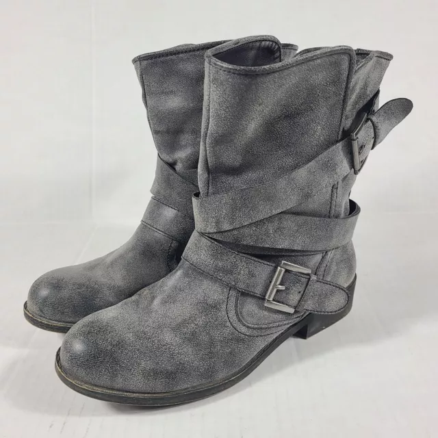 Madden Girl Gray Distressed Buckled Straps Ankle Boots Size 6.5 Cullenn 2