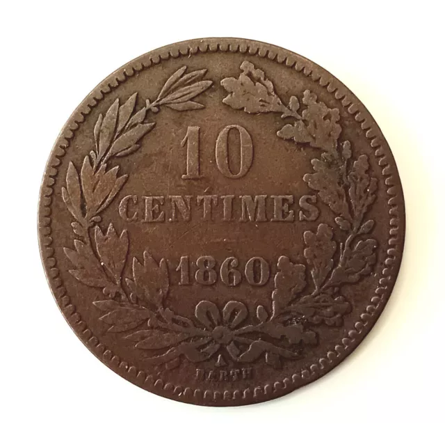 Antique Coin, 1860 10 Centimes Luxemburg William III Netherlands