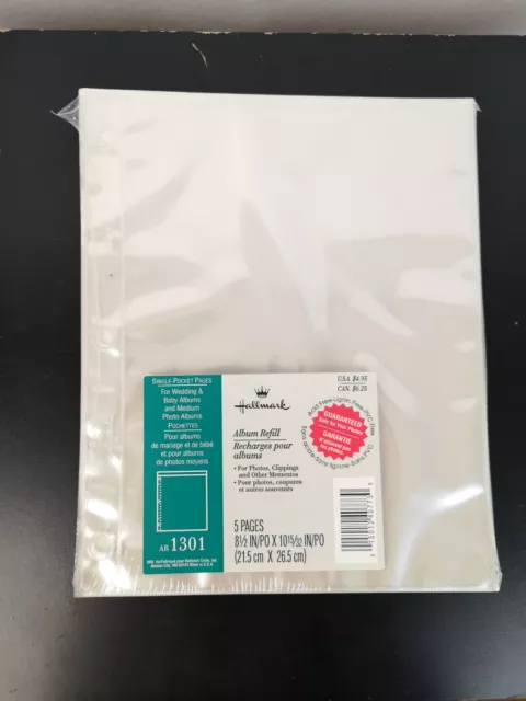 Hallmark Album Single Pocket Page Refills AR1301 3 Ring 8.5x10.5 5 Pages/Pack