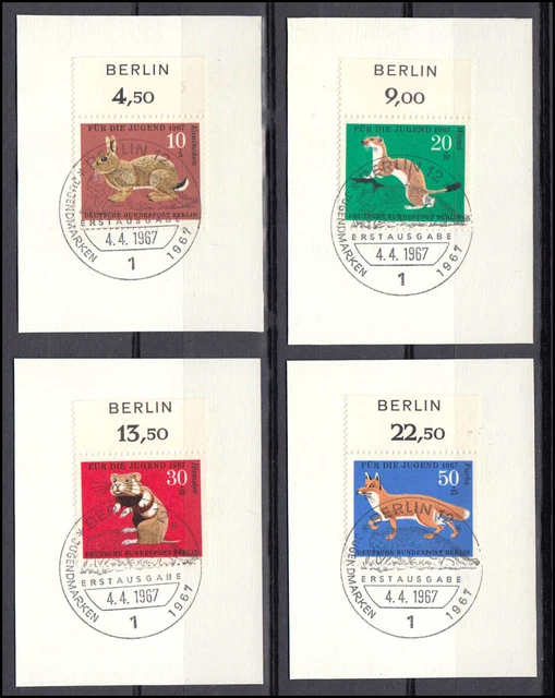 299-302 Jugend Pelztiere: Oberrand-Satz mit BERLIN-Zudruck aus Papier mit ESSt