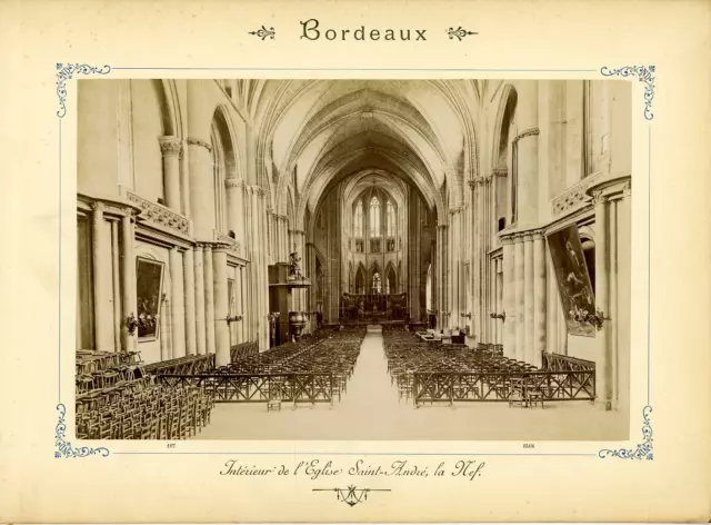 France, Bordeaux Vintage albumen print,l&#039;Intérieur de l&#039;Eglise Saint