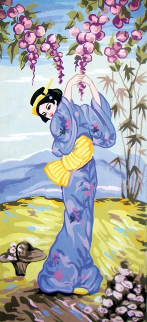 Geisha Blau Kimono Wandteppiche / Nadelspitze Leinen - 22.9cm x 50.2cm
