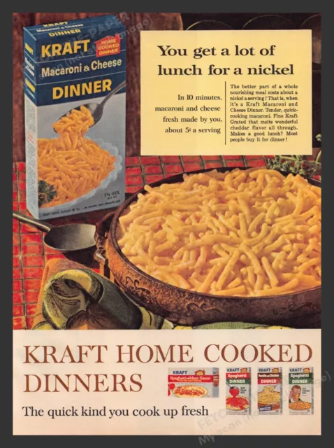 Kraft Macaroni & Cheese Dinner "Cooked up Fresh" 1960s Print Advertisement 1964