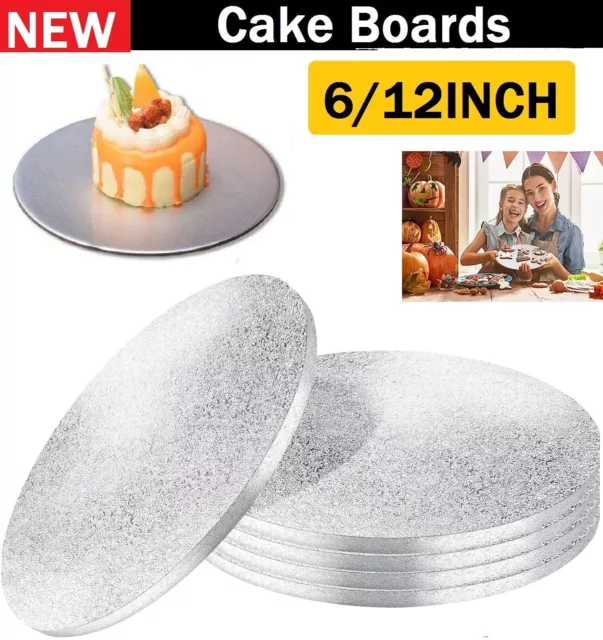 Masonite Cake Board 5mm Silver Round  Various Sizes 10Pc Baking Cake Cups Cases