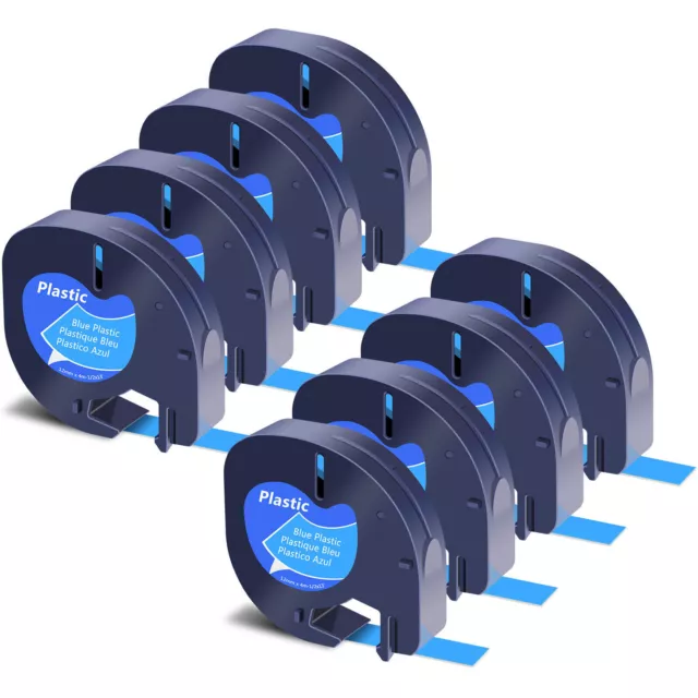 8PK Compatible For DYMO LetraTag LT 91335 Black on Blue plastic Label Tape 12mm