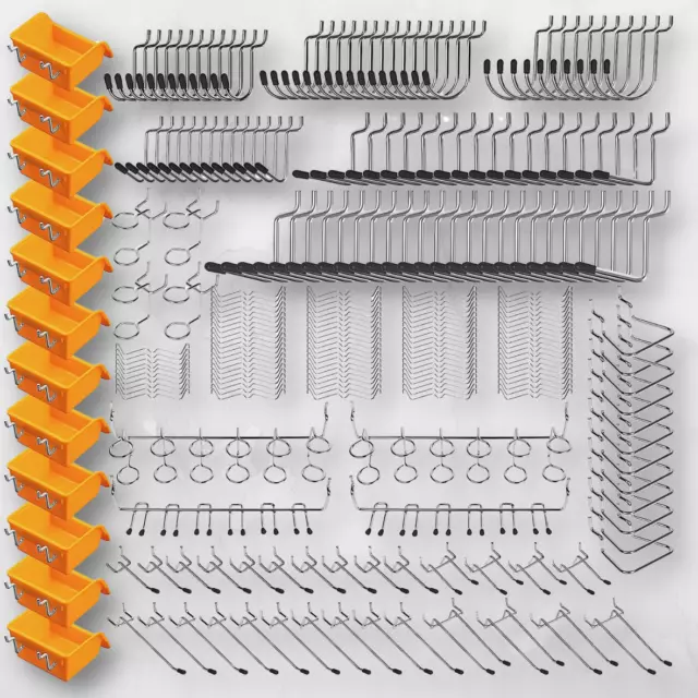 260 PCS Peg Board Kit Assortment Accessories Tool Metal Hook Pegboard Organizer