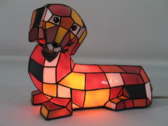 Faithful Friends Dachshund Nightlight Lamp Vinyl stained Glass Look Retro Dog