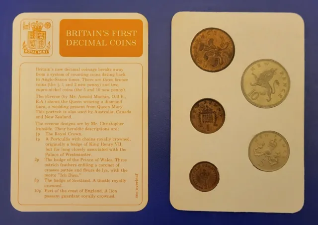 Britain's First Decimal Coins Set 1968-1971 Uncirculated. In Wallet type folder.