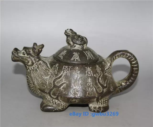 Collection Chinese old Bronze hand-carved Dragon Turtle Teapot 21424