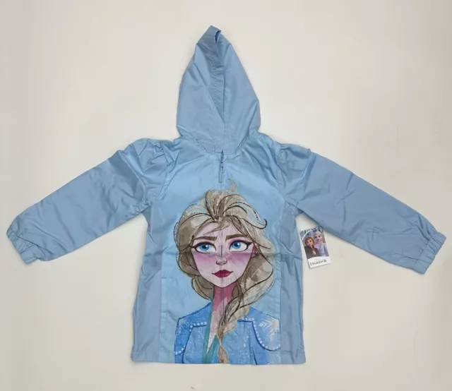 Disney Frozen Light Rain Coat Jacket Slicker Elsa Blue Hooded NWT Size 7
