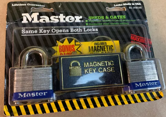 2 Pack w/ Magnetic Case MasterLock 3TKCSE Keyed Alike Padlocks Locks Made in USA