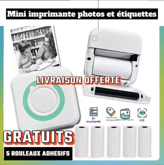 Mini imprimante portable sans fil BT Sans Encre thermique Photos Étiquettes