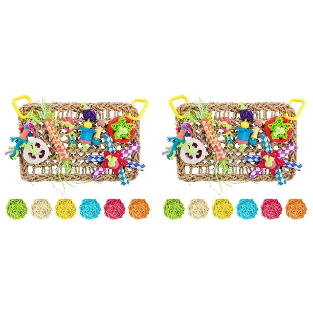 14X Bird Toys Parrot Foraging Wall Toy Rattan Wicker Bite Balls Seagrass Wo N1W4
