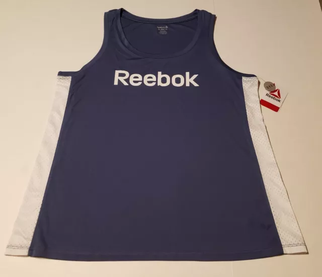 Reebok Womens XL Silky Blue indigo Athletic Tank Top Muscle Sleeveless Shirt NWT