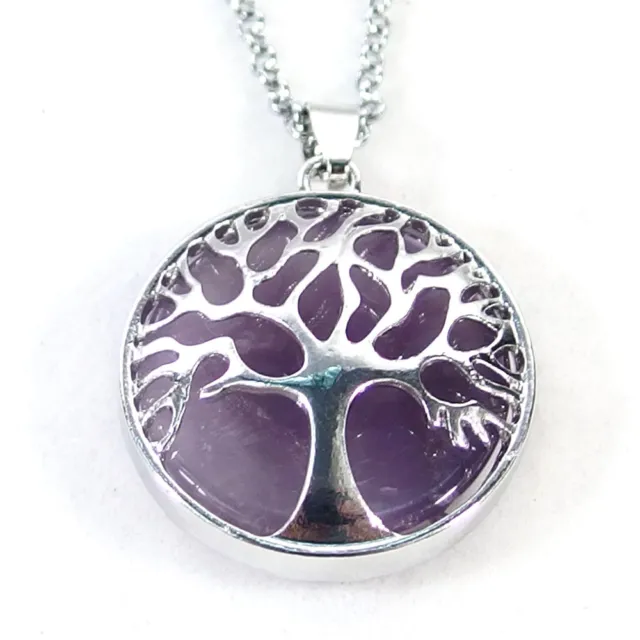 10pcs Natural Gemstone Crystal Healing Life Tree Energy Stone Pendant Necklace