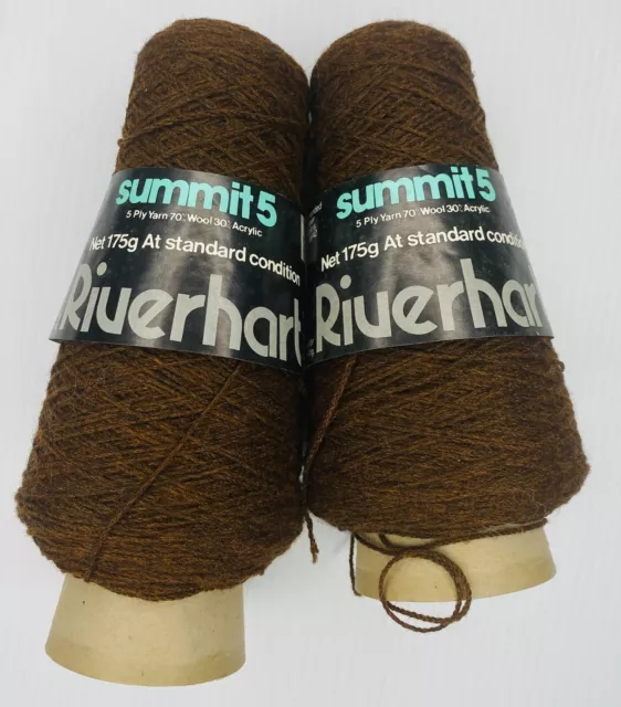 2 cones Machine/Hand Knitting Yarn Riverhart 70% Wool 30% Acrylic  5 ply Brown