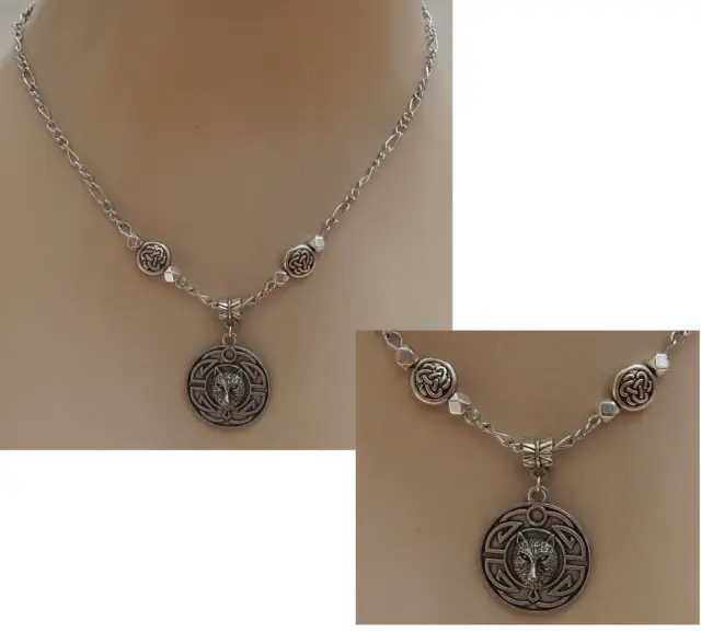 Celtic Wolf Pendant Necklace Knot Silver Chain Handmade New Beaded