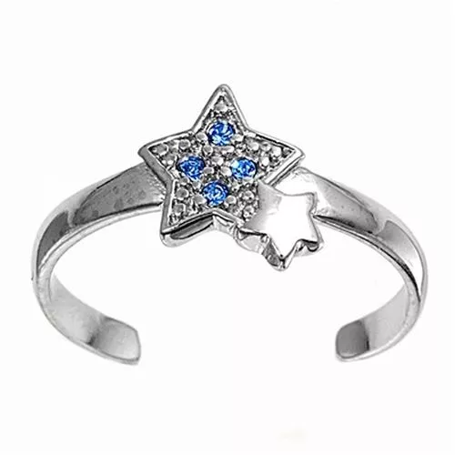 Zehenring Fußschmuck verstellbar Sterling Silber Blauer Zirkonia Stern 1