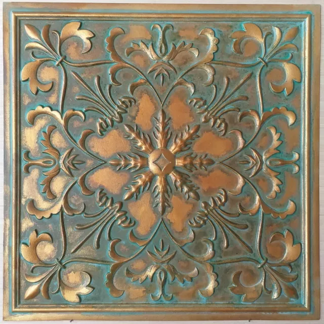 Vintage ceiling tiles faux tin  green gold decor wall panels PL70 10pcs/lot